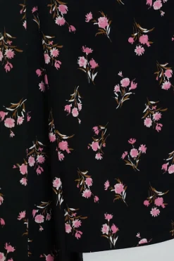 Black and pink silk crêpe floral print sarong-style skirt