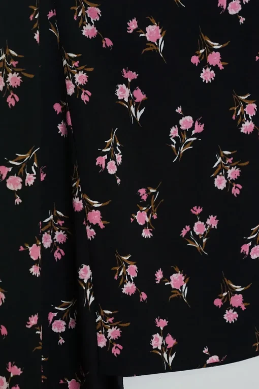 Black and pink silk crêpe floral print sarong-style skirt