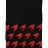 Black and red fringe scarf featuring graphic houndstooth motif