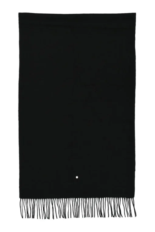 Black and red fringe scarf featuring graphic houndstooth motif
