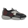 Black and red fully-fashioned warp knit and rubber Cloudbust low-top slip-on velcro sneakers