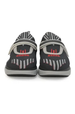 Black and red fully-fashioned warp knit and rubber Cloudbust low-top slip-on velcro sneakers