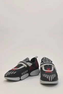 Black and red fully-fashioned warp knit and rubber Cloudbust low-top slip-on velcro sneakers