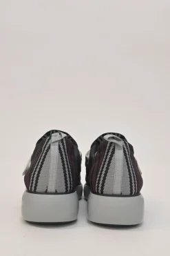 Black and red fully-fashioned warp knit and rubber Cloudbust low-top slip-on velcro sneakers