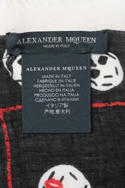 Black and red skull and lips print fringe scarf