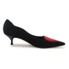 Black and red technical fabric Dioramour pointed-toe kitten heel court pumps with heart vamp appliqué