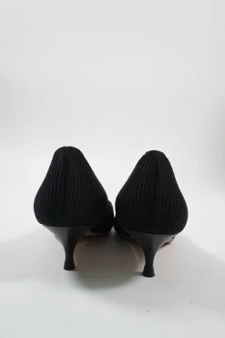 Black and red technical fabric Dioramour pointed-toe kitten heel court pumps with heart vamp appliqué