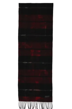 Black and red wool tartan fringe scarf