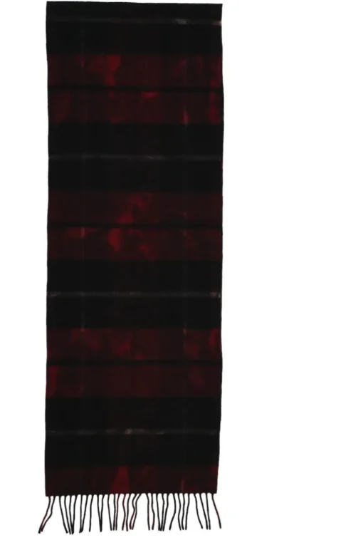 Black and red wool tartan fringe scarf
