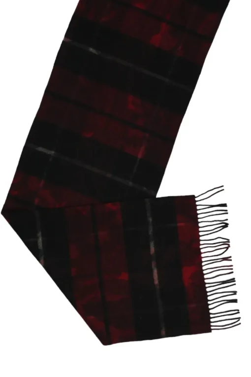 Black and red wool tartan fringe scarf