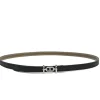 Black and taupe brown leather skinny reversible Ancre buckle belt with palladium-plated hardware