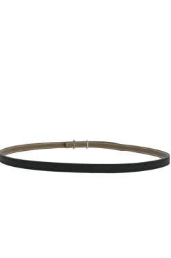 Black and taupe brown leather skinny reversible Ancre buckle belt with palladium-plated hardware