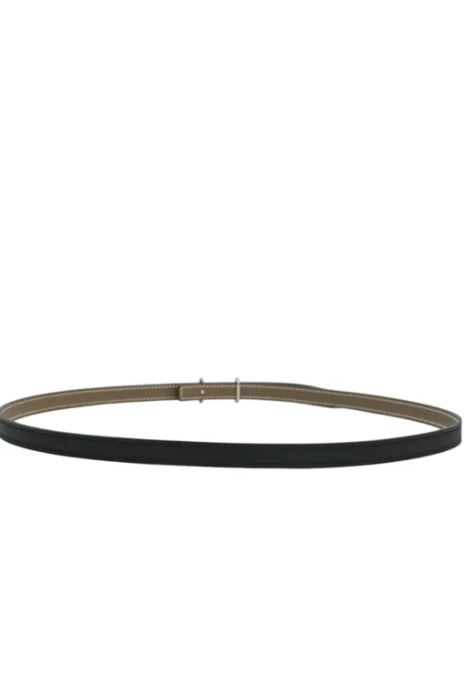 Black and taupe brown leather skinny reversible Ancre buckle belt with palladium-plated hardware
