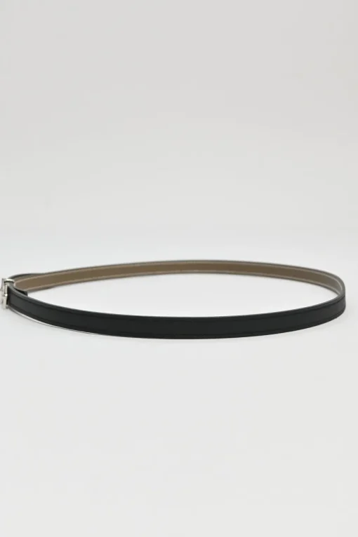 Black and taupe brown leather skinny reversible Ancre buckle belt with palladium-plated hardware