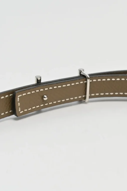 Black and taupe brown leather skinny reversible Ancre buckle belt with palladium-plated hardware