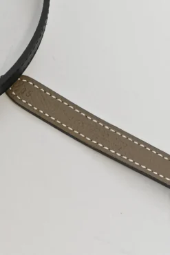 Black and taupe brown leather skinny reversible Ancre buckle belt with palladium-plated hardware