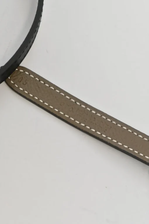 Black and taupe brown leather skinny reversible Ancre buckle belt with palladium-plated hardware