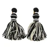 Black and white beaded silk short tassel drop clip earrings