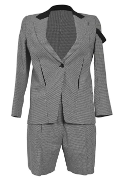 Black and white cotton Connection houndstooth check single breasted notch lapel jacket and pull-on tailored bermuda short suit set