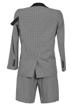 Black and white cotton Connection houndstooth check single breasted notch lapel jacket and pull-on tailored bermuda short suit set