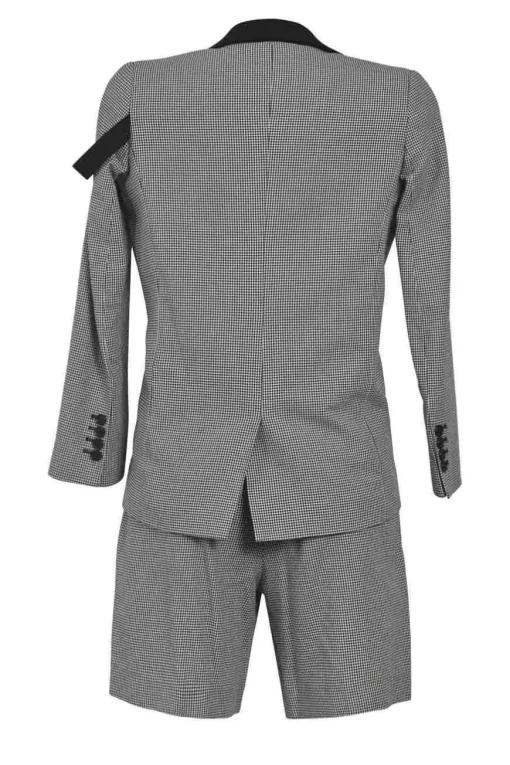 Black and white cotton Connection houndstooth check single breasted notch lapel jacket and pull-on tailored bermuda short suit set