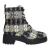 Black and white cotton-blend metallic check bouclé tweed lug sole lace-up platform boots
