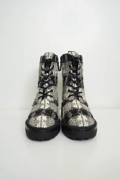 Black and white cotton-blend metallic check bouclé tweed lug sole lace-up platform boots