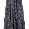 Black and white flower patterned flowy midi skirt with adjustable matching belt