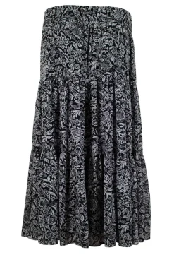 Black and white flower patterned flowy midi skirt with adjustable matching belt
