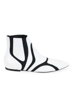Black and white leather pointy toe ankle boots