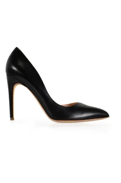 Black and white leather pointy toe high heels