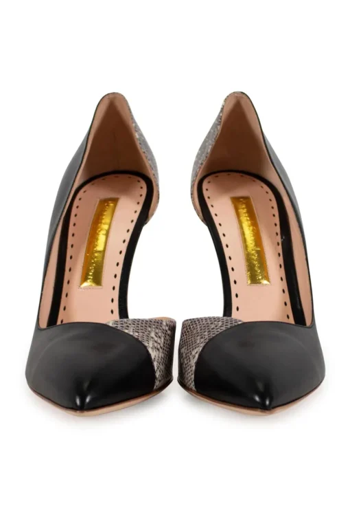 Black and white leather pointy toe high heels