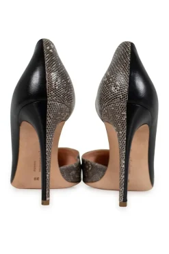 Black and white leather pointy toe high heels