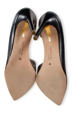 Black and white leather pointy toe high heels