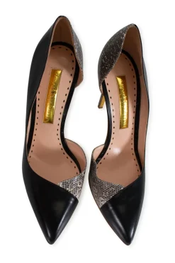 Black and white leather pointy toe high heels