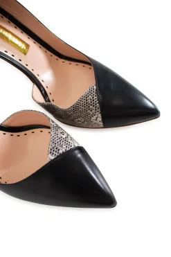 Black and white leather pointy toe high heels