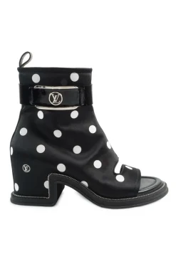 Black and white polka dot satin 'Moonlight Ankle Boot'