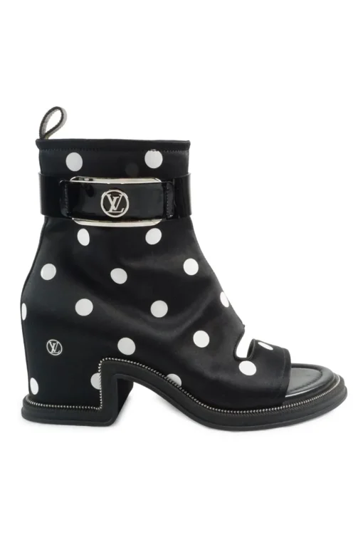 Black and white polka dot satin 'Moonlight Ankle Boot'