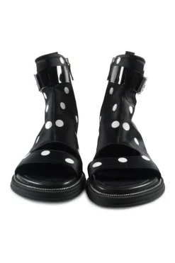 Black and white polka dot satin 'Moonlight Ankle Boot'