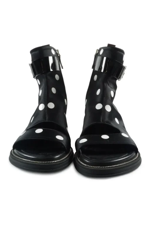Black and white polka dot satin 'Moonlight Ankle Boot'