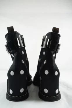 Black and white polka dot satin 'Moonlight Ankle Boot'
