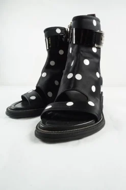 Black and white polka dot satin 'Moonlight Ankle Boot'