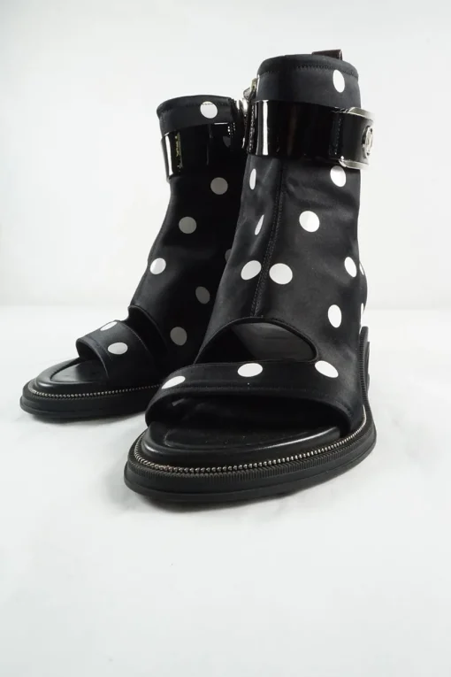 Black and white polka dot satin 'Moonlight Ankle Boot'