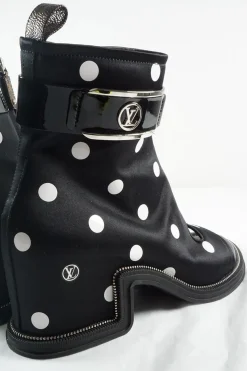 Black and white polka dot satin 'Moonlight Ankle Boot'