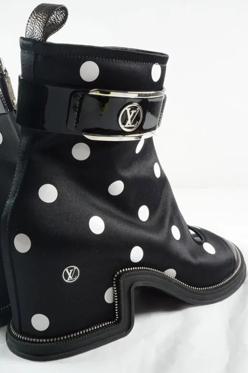 Black and white polka dot satin 'Moonlight Ankle Boot'