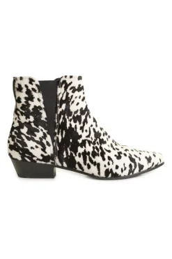Black and white pony hair ankle boots