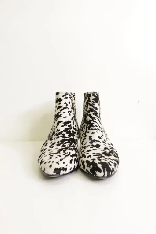Black and white pony hair ankle boots