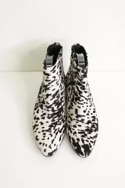 Black and white pony hair ankle boots