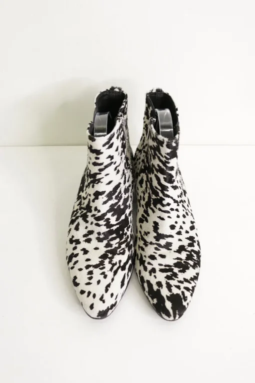 Black and white pony hair ankle boots