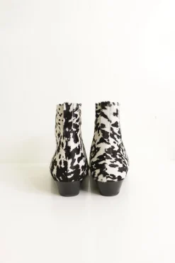 Black and white pony hair ankle boots